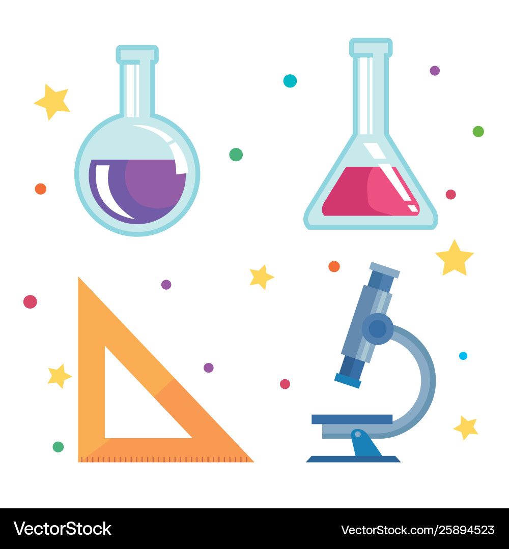 Set erlenmeyer flask with triangle ruler Set erlenmeyer flask with triangle ruler vector image