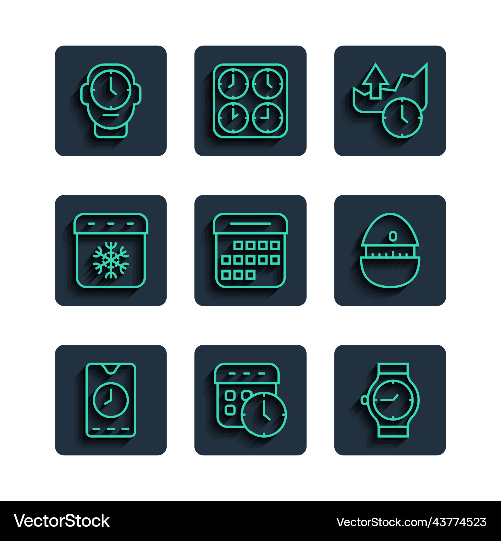 Set line alarm clock app mobile calendar Set line alarm clock app mobile calendar vector image