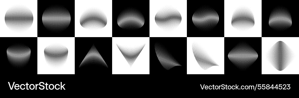 Set of halftone dots curved pattern textures Vector Image