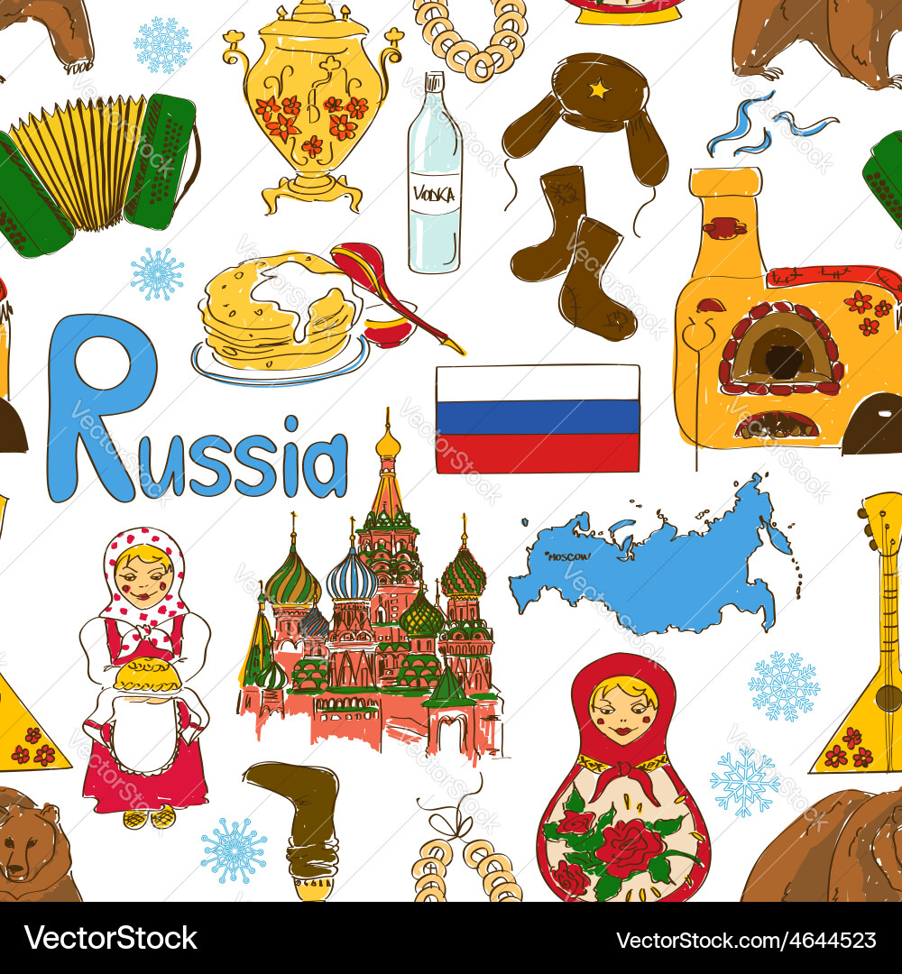 Sketch russian seamless pattern Royalty Free Vector Image