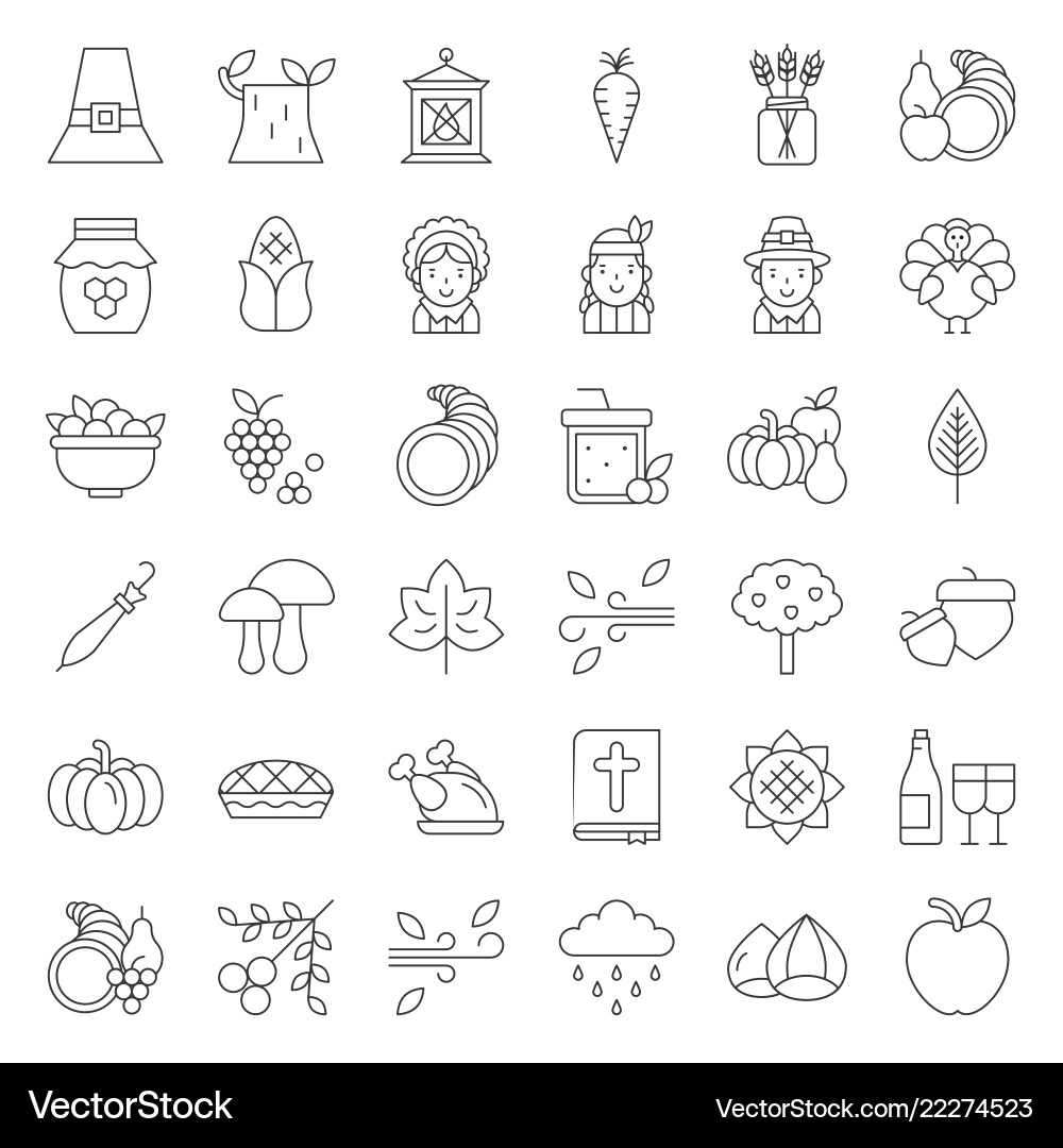 Thanksgiving icon big set editable stroke outline Thanksgiving icon big set editable stroke outline vector image