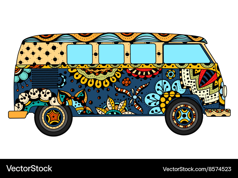 Van in tangle patterns style Vector Image