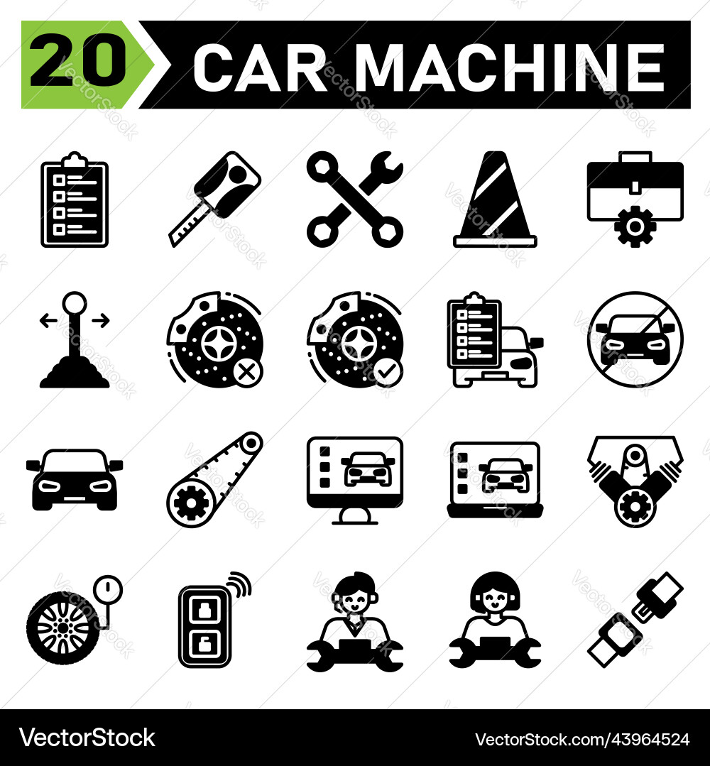 Car machine icon set include service list Car machine icon set include service list vector image