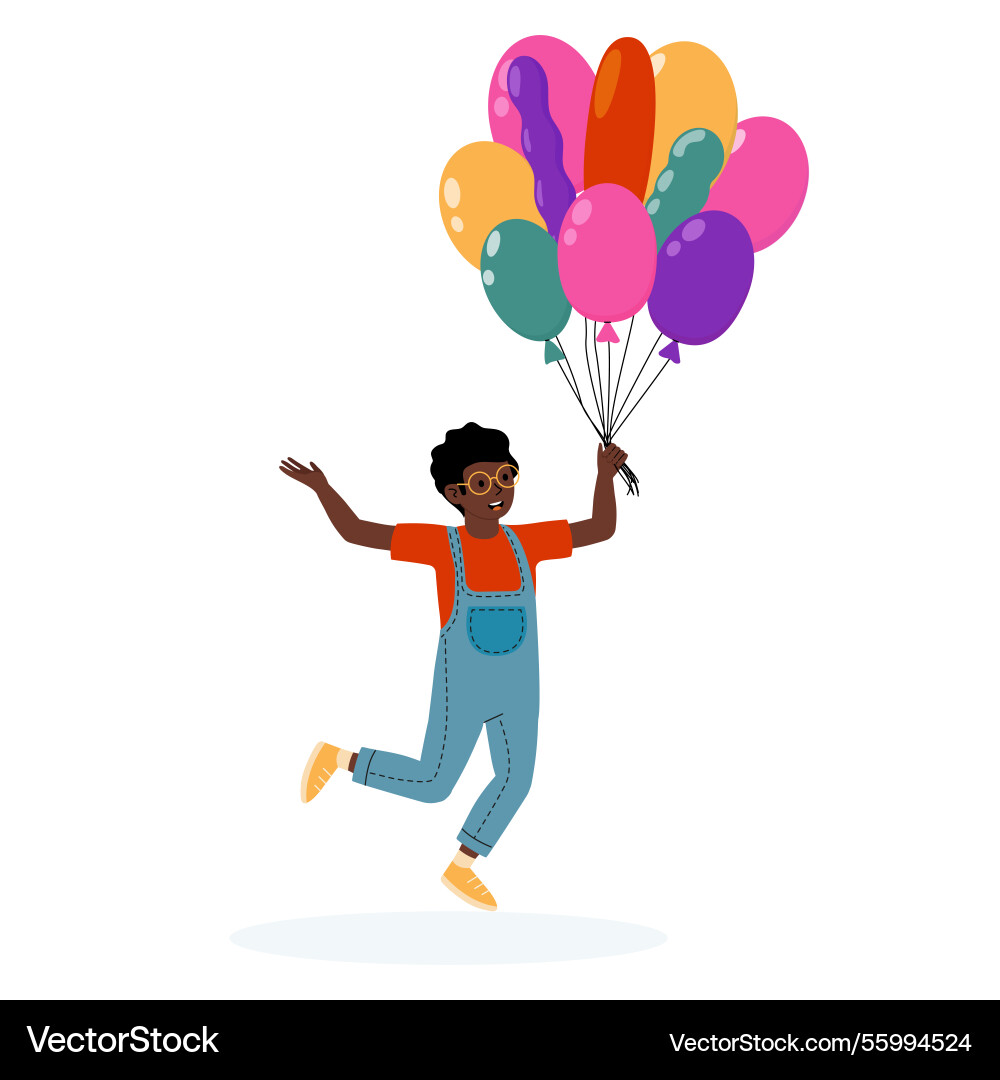 Child joyfully running with a bunch of colorful Vector Image