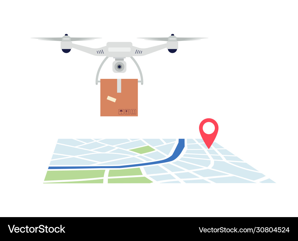 Drone Delivering Package Over Map vector image