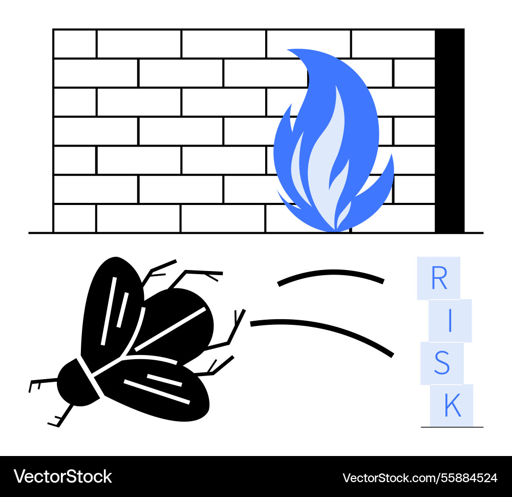 Firewall with fly and risk blocks symbolizing Firewall with fly and risk blocks symbolizing vector image