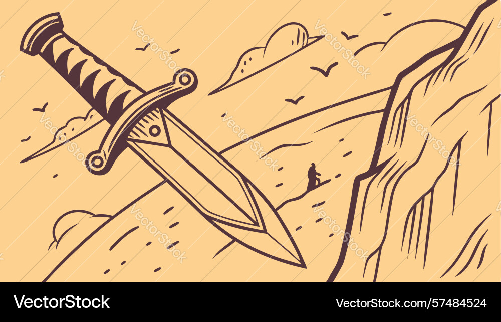 Hidden blade dagger embedded in a perilous cliff Vector Image