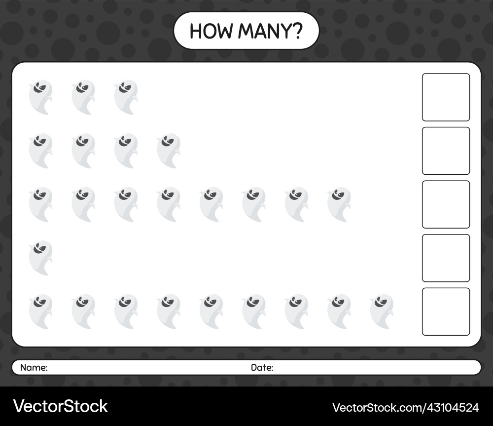 How many counting game with ghost worksheet vector image