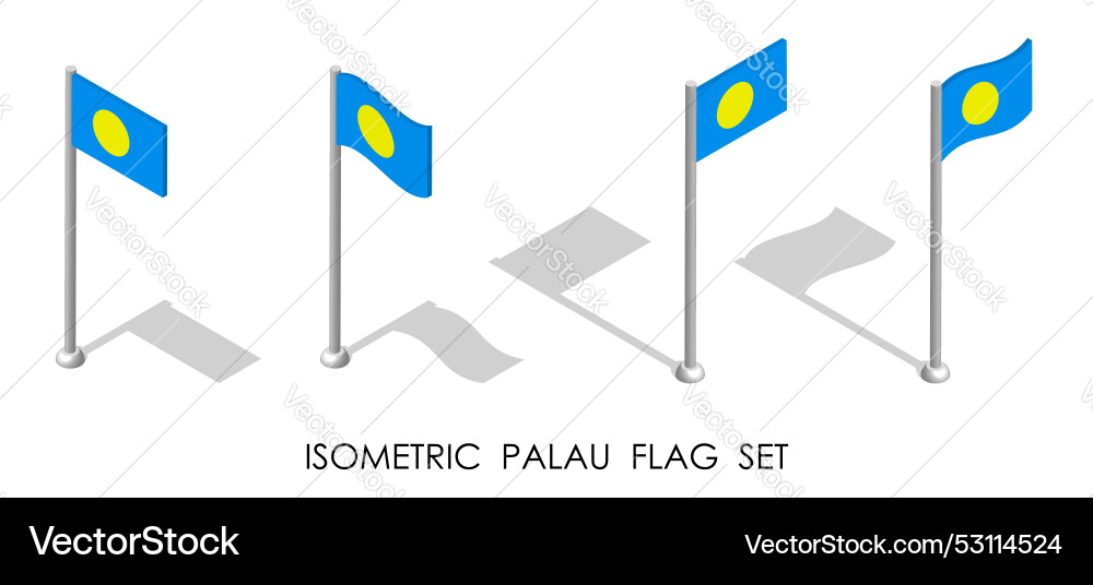 Isometric palau flag in static position Vector Image