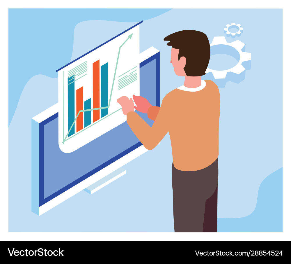 Man working in front computer screen Man working in front computer screen Vector Image