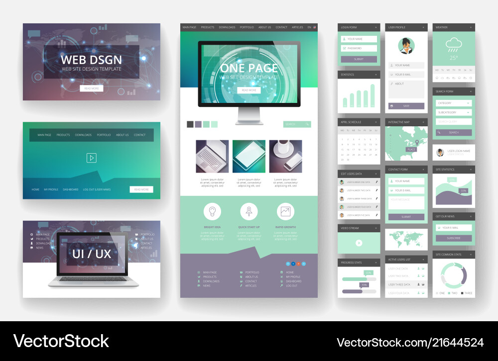Modern Website Interface Elements & Templates Vector Image