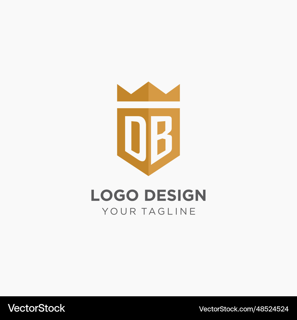 Monogram db logo with geometric shield and crown Vector Image