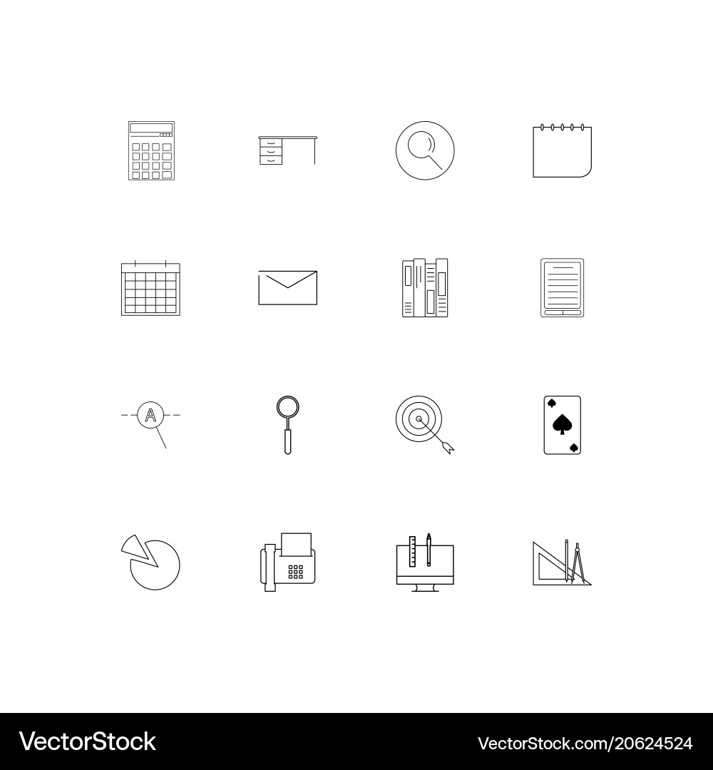 Office simple linear icons set outlined vector image