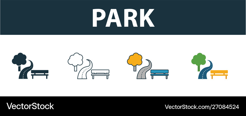 Park icon set four elements in different styles vector image