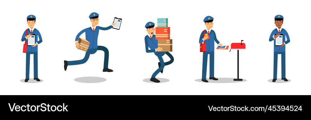 Postman or mailman character delivering letters Postman or mailman character delivering letters vector image