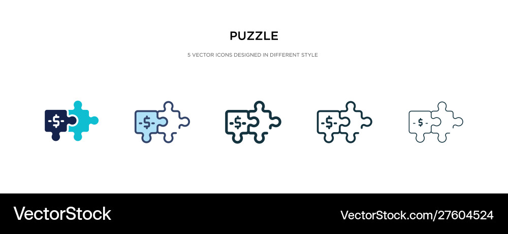 Puzzle icon in different style two colored vector image