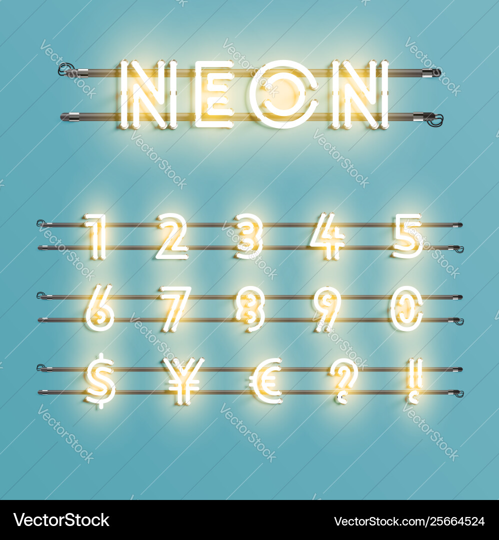 Realistic neon font with wires and console Realistic neon font with wires and console vector image