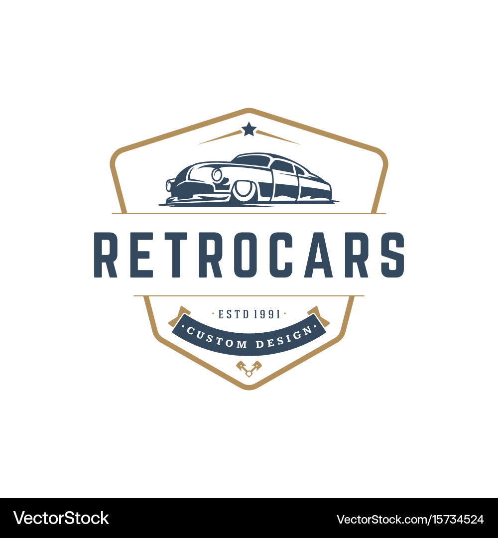 Retro Hot Rod Car Logo Vector Image
