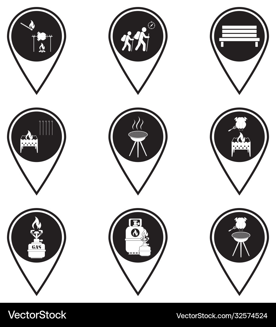Set map pointers with travel and camping Set map pointers with travel and camping vector image