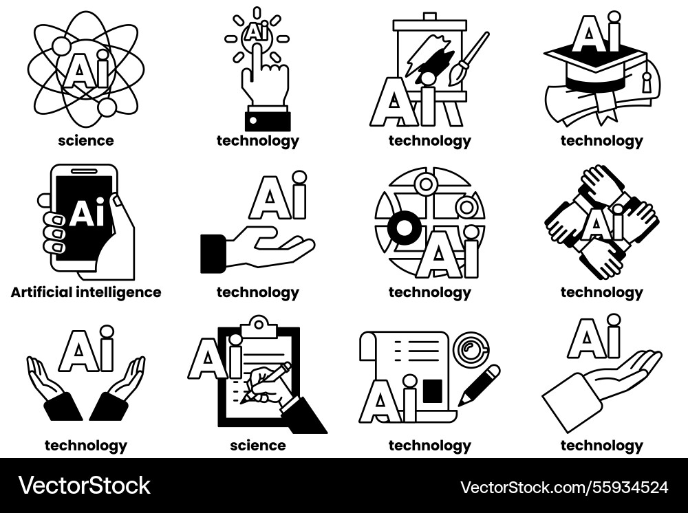 Set of in the concept artificial intelligence Set of in the concept artificial intelligence vector image
