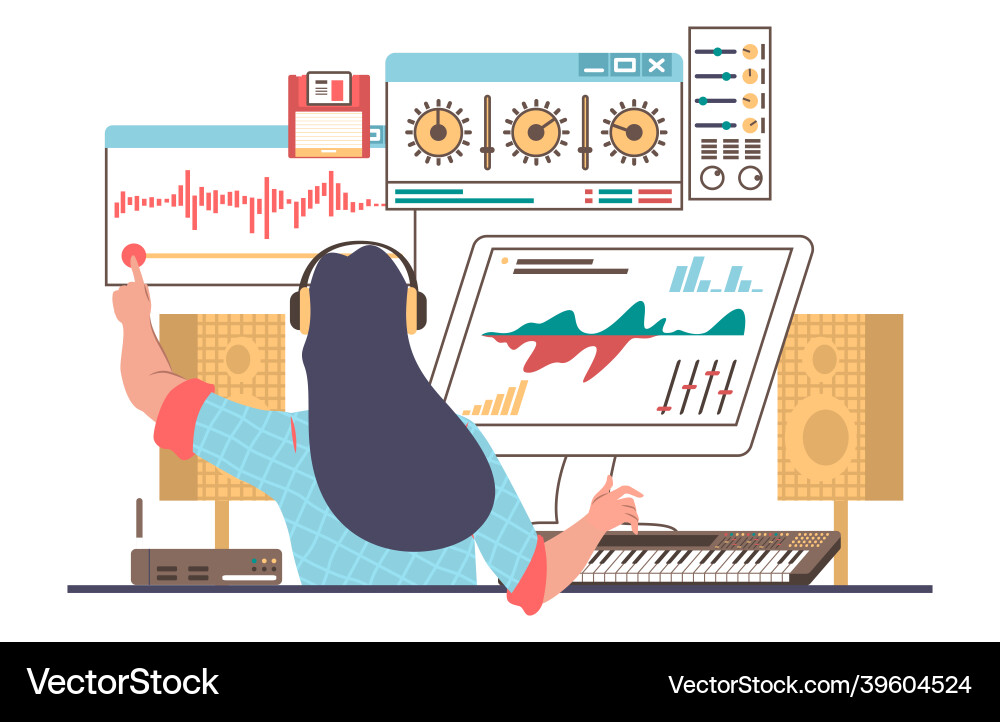 Sound designer engineer wearing headphones vector image