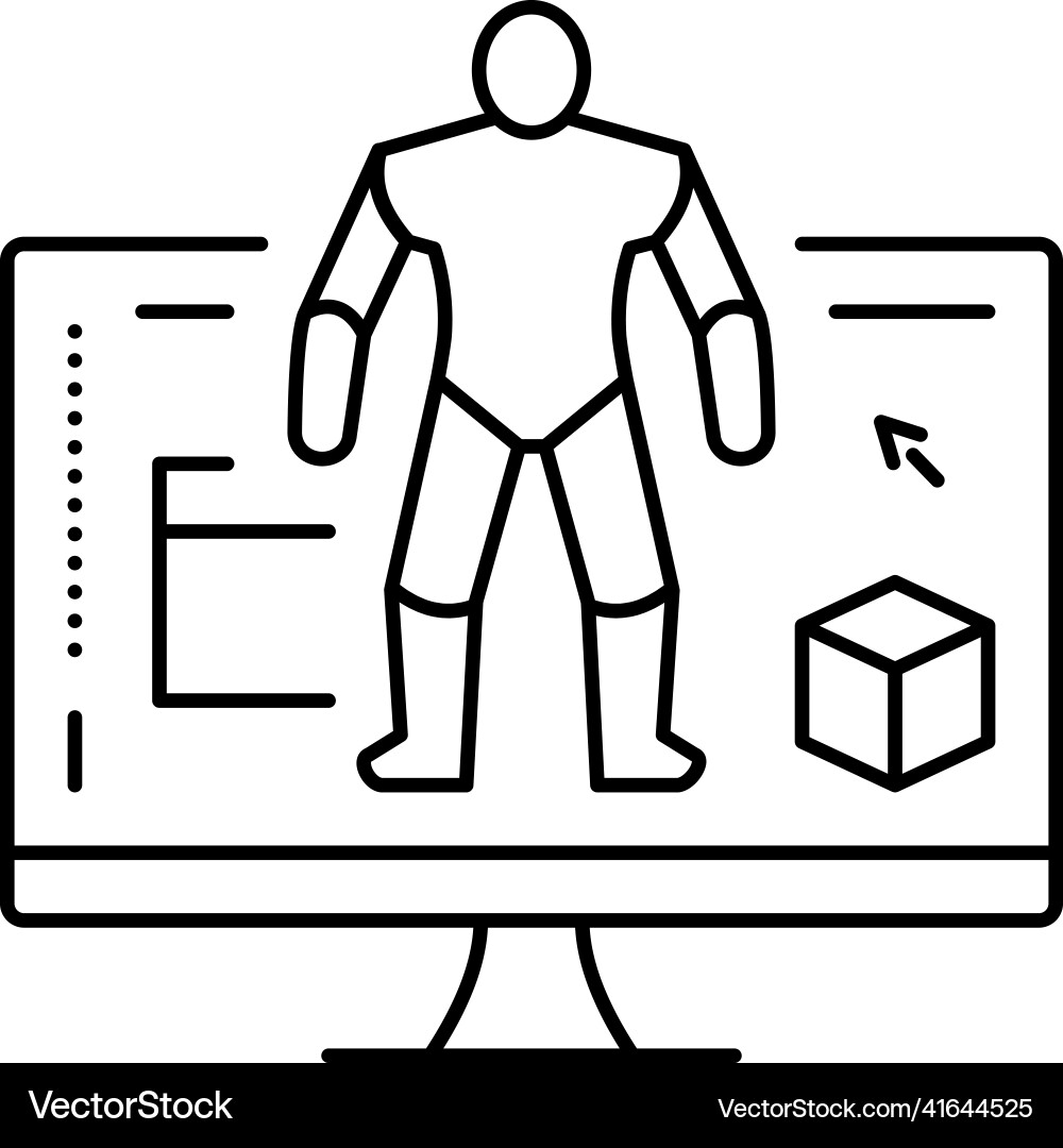 3d modeling characters line icon 3d modeling characters line icon vector image
