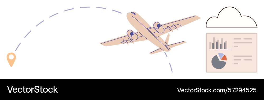 Airplane in transit with flight path destination Airplane in transit with flight path destination vector image