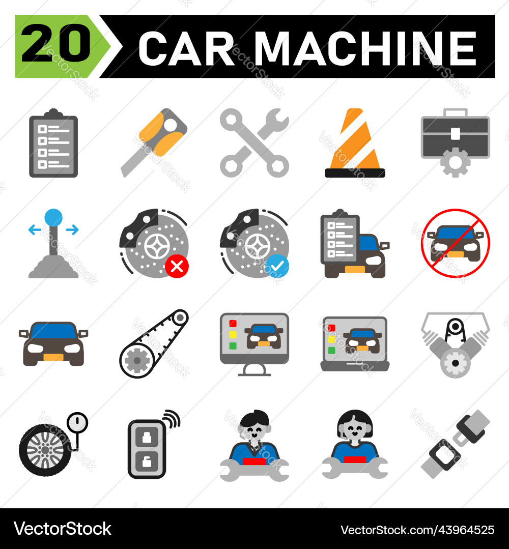 Car machine icon set include service list Car machine icon set include service list vector image