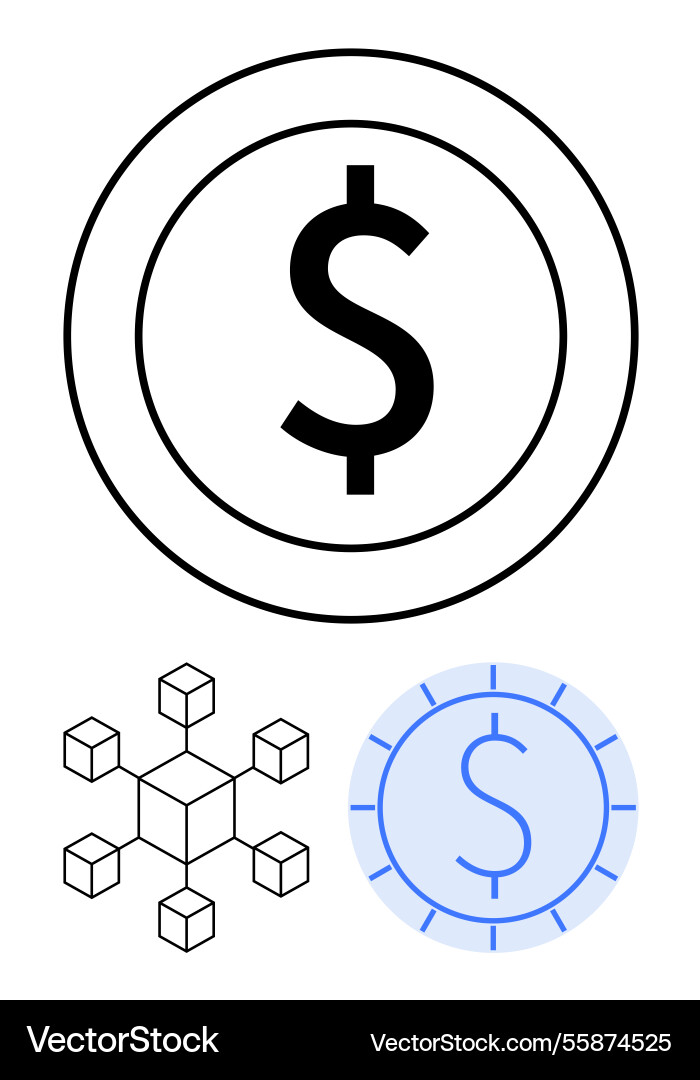 Cryptocurrency and blockchain concept with dollar Vector Image