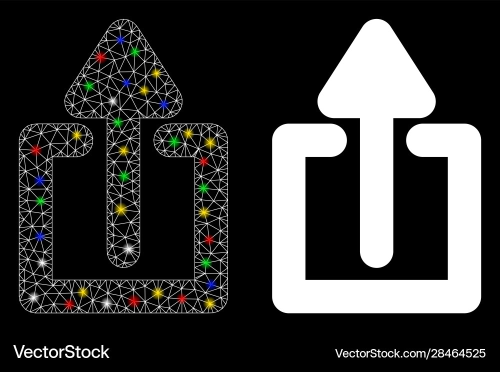 Flare mesh carcass upload icon with flash spots Flare mesh carcass upload icon with flash spots vector image