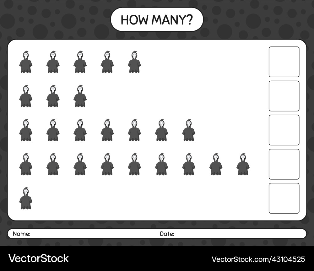 How many counting game with grim reaper worksheet Vector Image