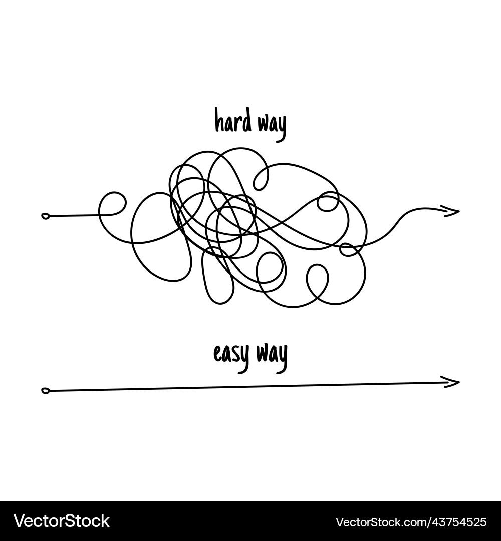 Messy line like hard and easy way flat linear vector image