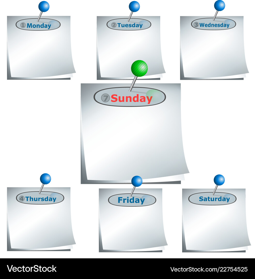 Note-paper week with pin Vector Image