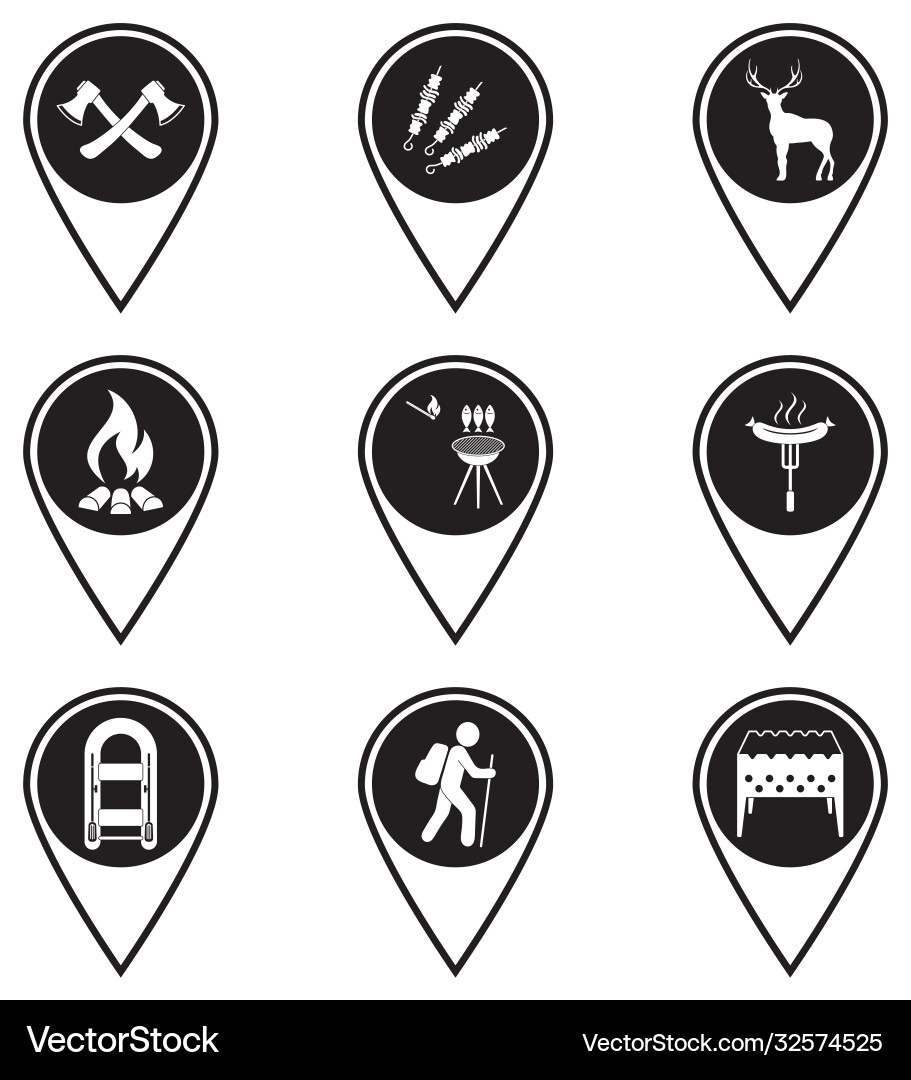 Set map pointers with travel and camping Set map pointers with travel and camping vector image