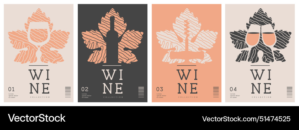 Set of posters with wine bottles and glasses Set of posters with wine bottles and glasses vector image