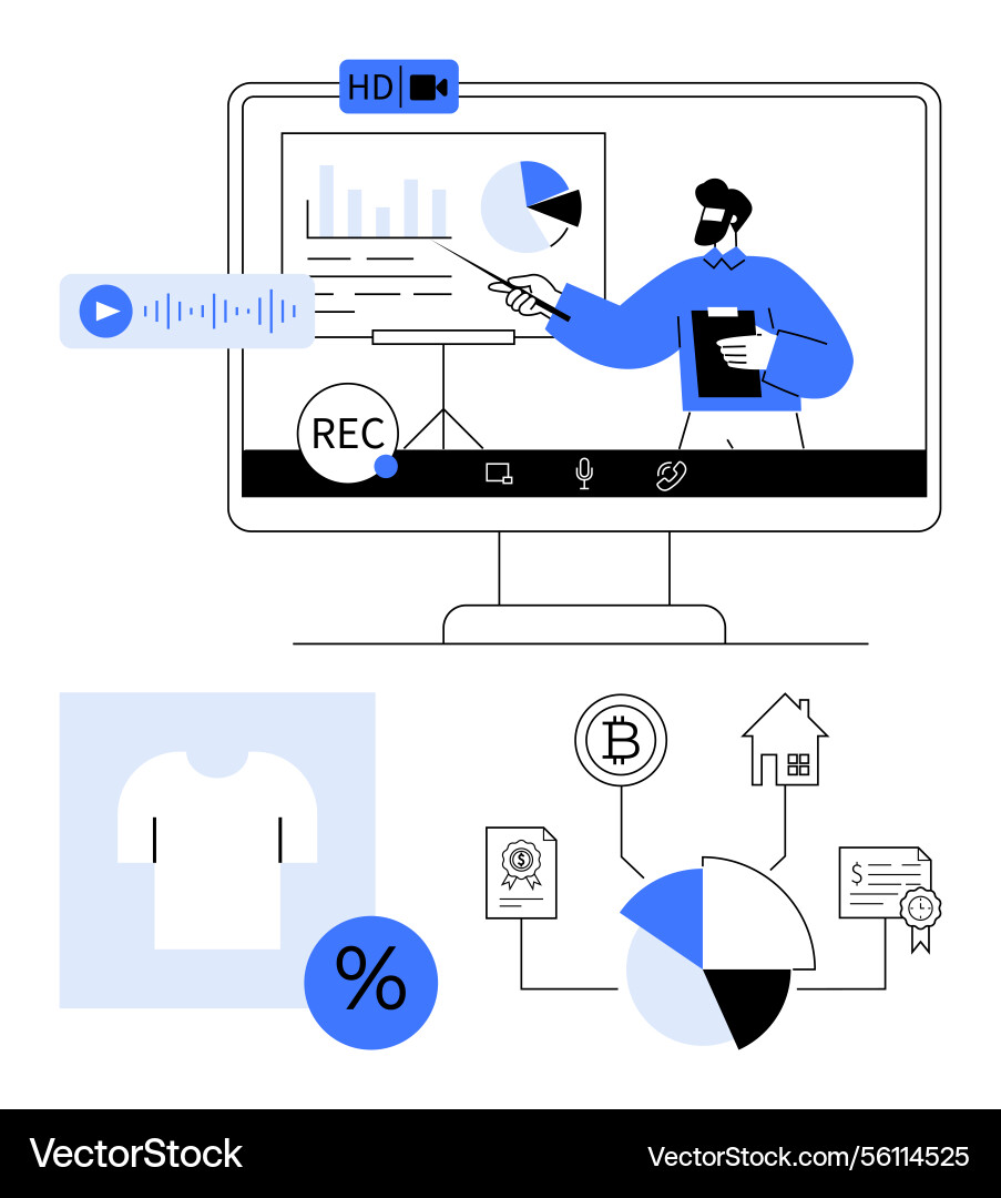 Virtual presentation on screen with data charts Virtual presentation on screen with data charts Vector Image