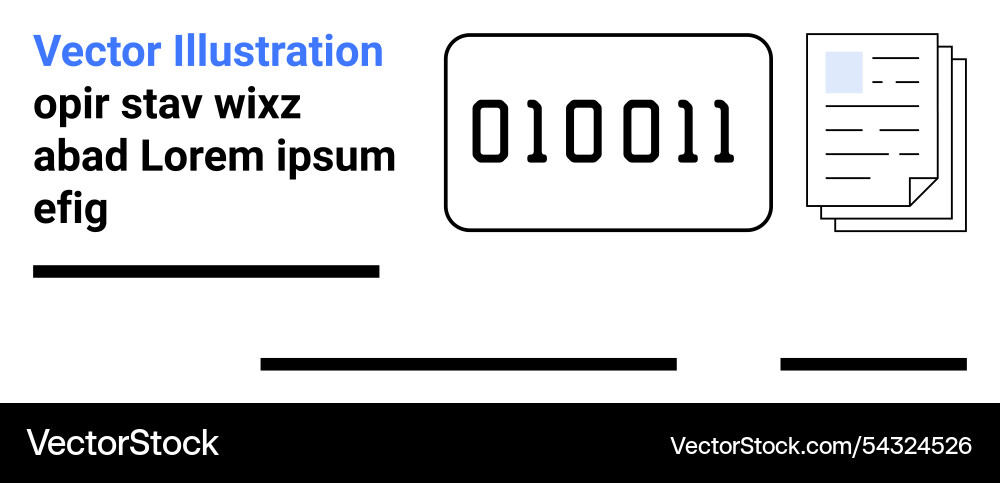 Digital document with binary code and placeholder Digital document with binary code and placeholder vector image
