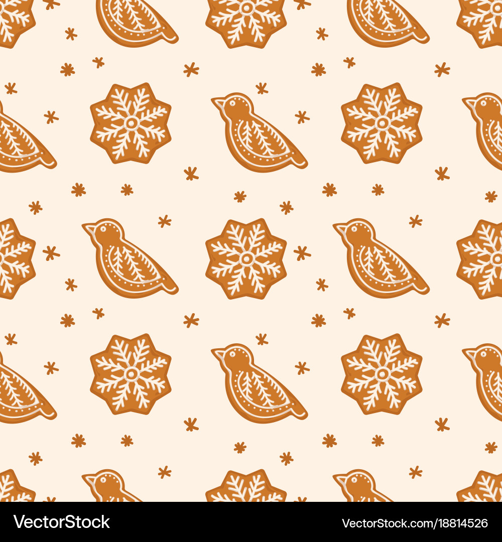 Gingerbread cookies in shape of bird and snowflake Vector Image