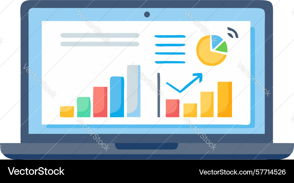 Laptop showing data visualization charts design vector image