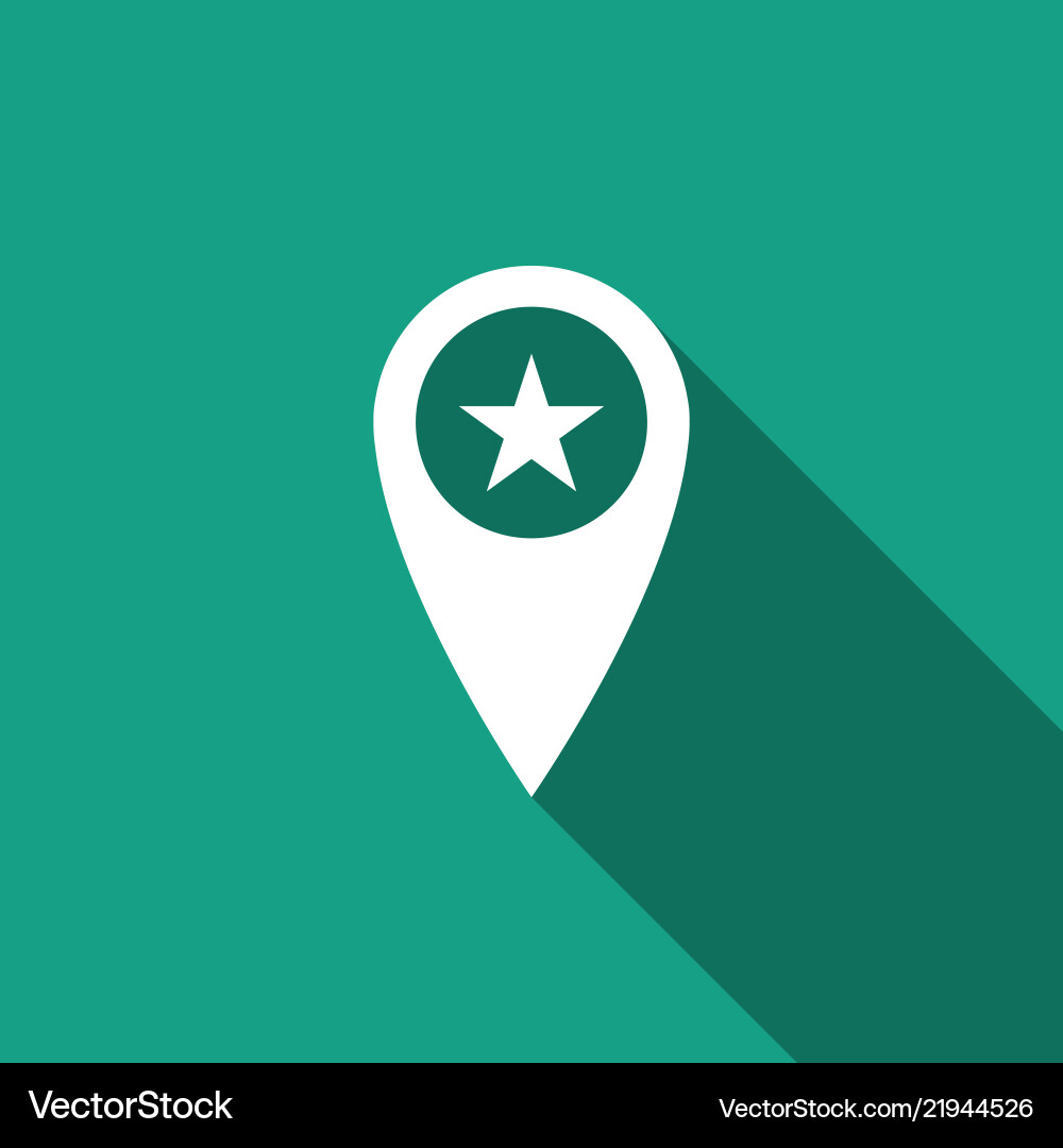 Map pointer with star icon long shadow Vector Image