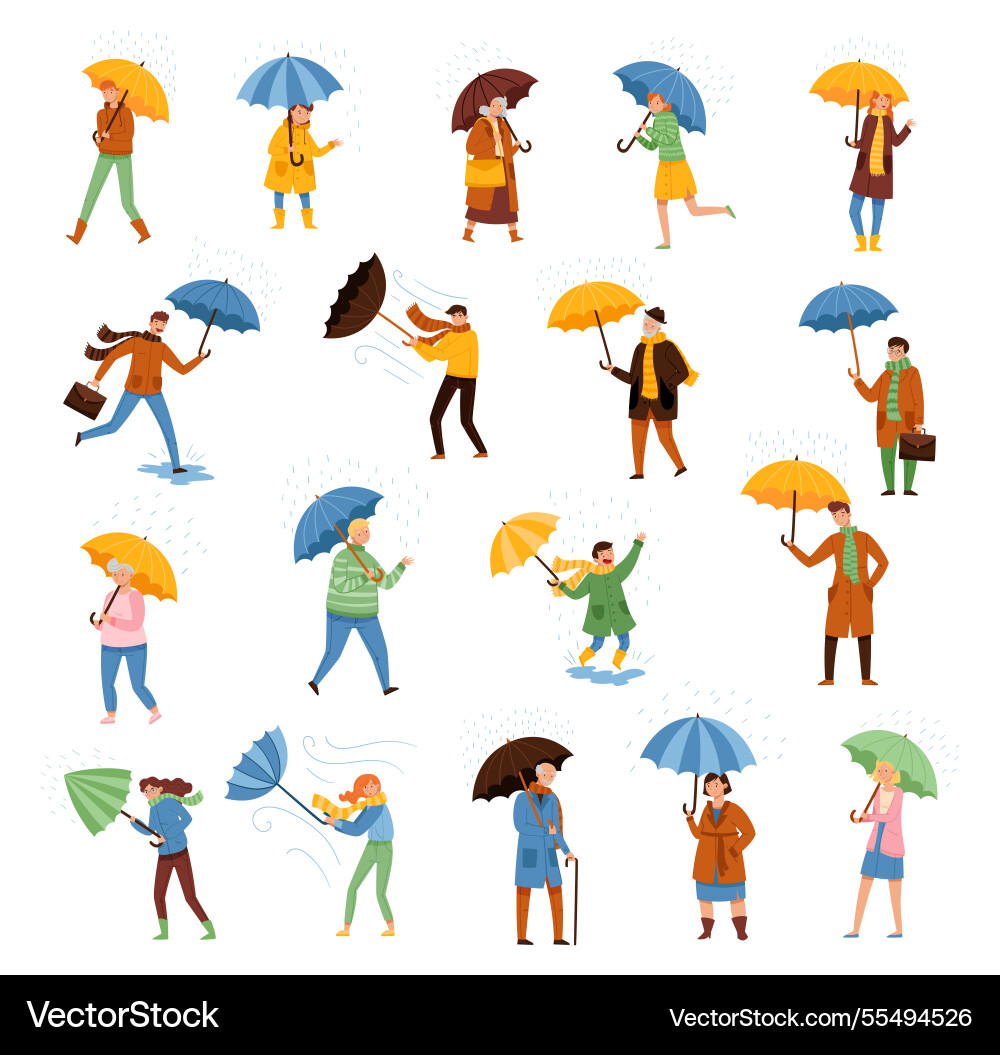 Menschen die Regenschirm laufen lassen Menschen die Regenschirm laufen lassen Vektorbild