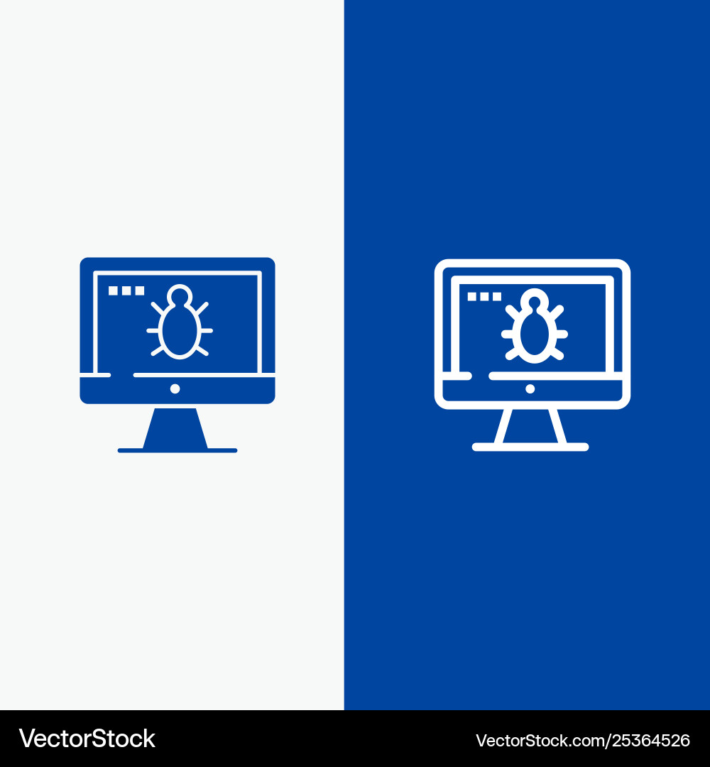 Monitor bug screen security line and glyph solid Vector Image