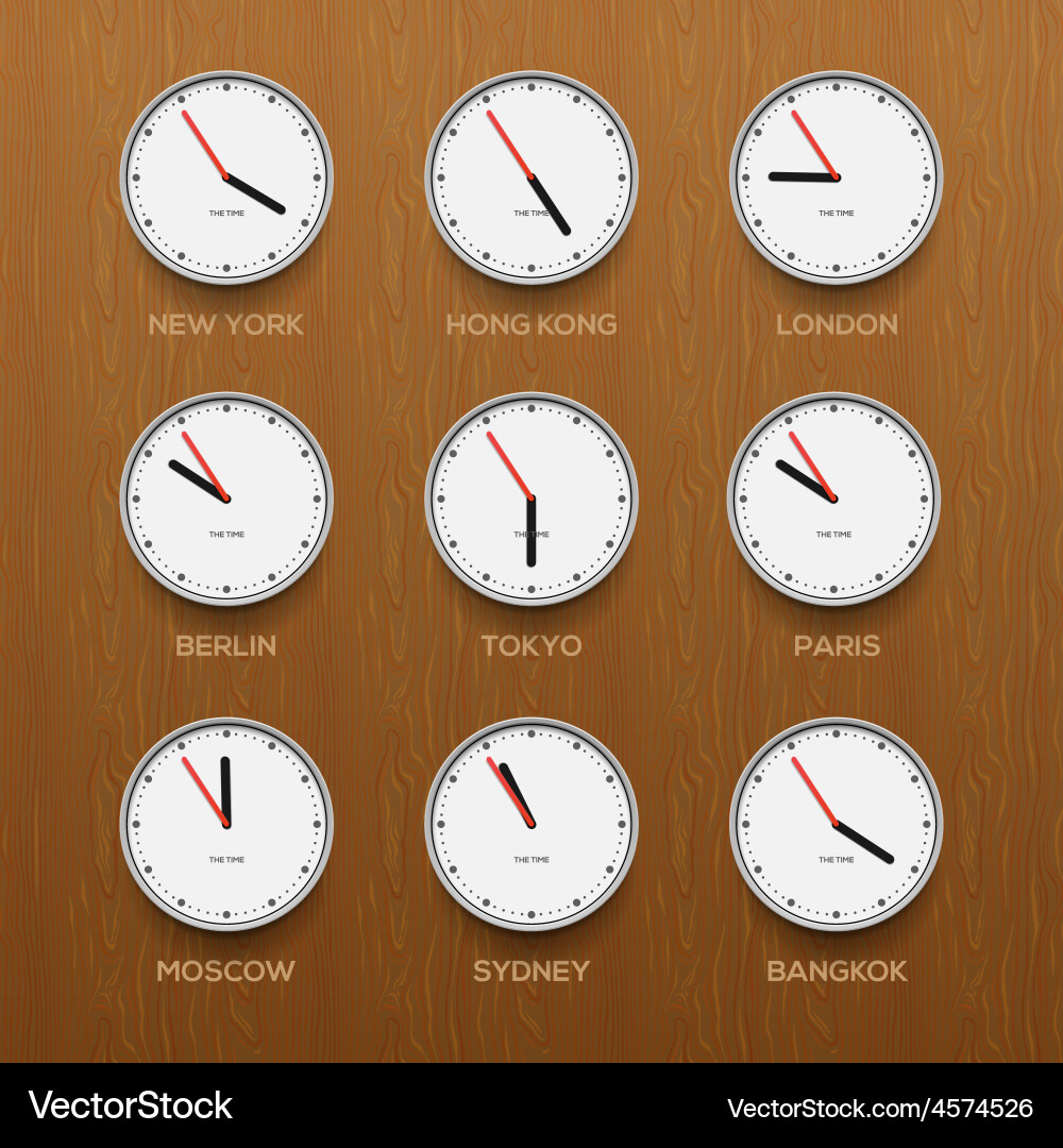 Multiple Timezone Clocks vector image