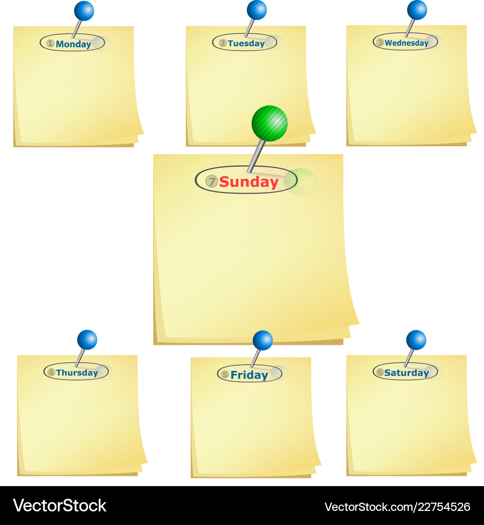 Note-paper working week with pin vector image