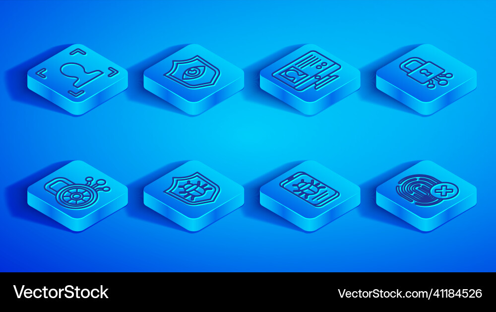 Set line face recognition shield and eye create Set line face recognition shield and eye create vector image