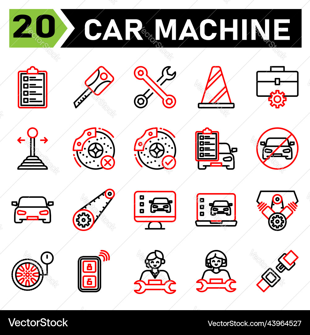Car machine icon set include service list Car machine icon set include service list Vector Image