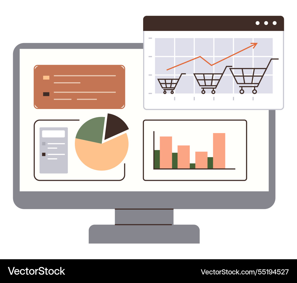 Data dashboard with shopping cart analytics Data dashboard with shopping cart analytics vector image