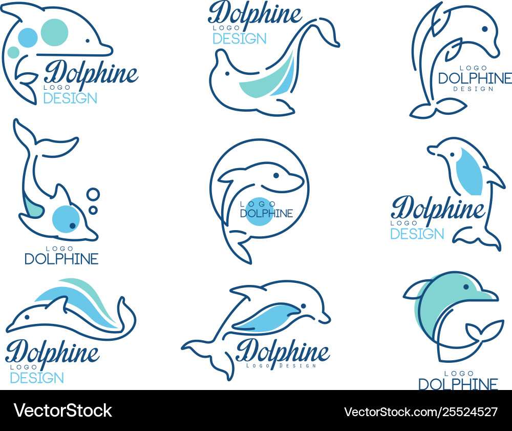 Dolphine logo templates set nautical design Dolphine logo templates set nautical design vector image