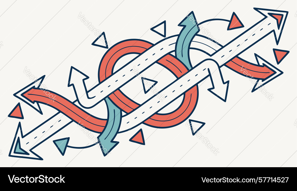 Dynamic intertwined arrows indicating complex vector image