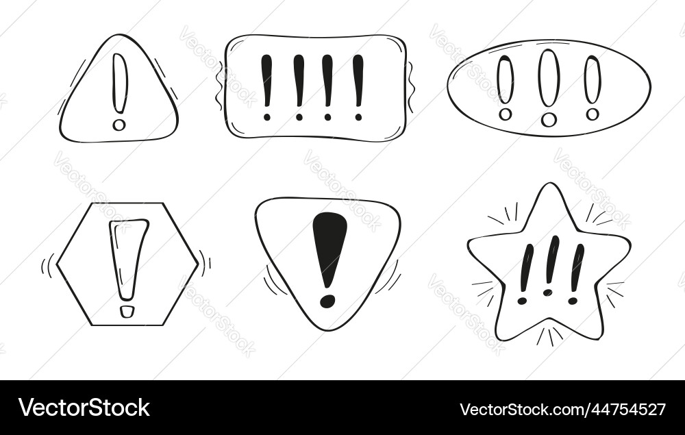 Exclamation mark in doodle style set of linear Exclamation mark in doodle style set of linear vector image